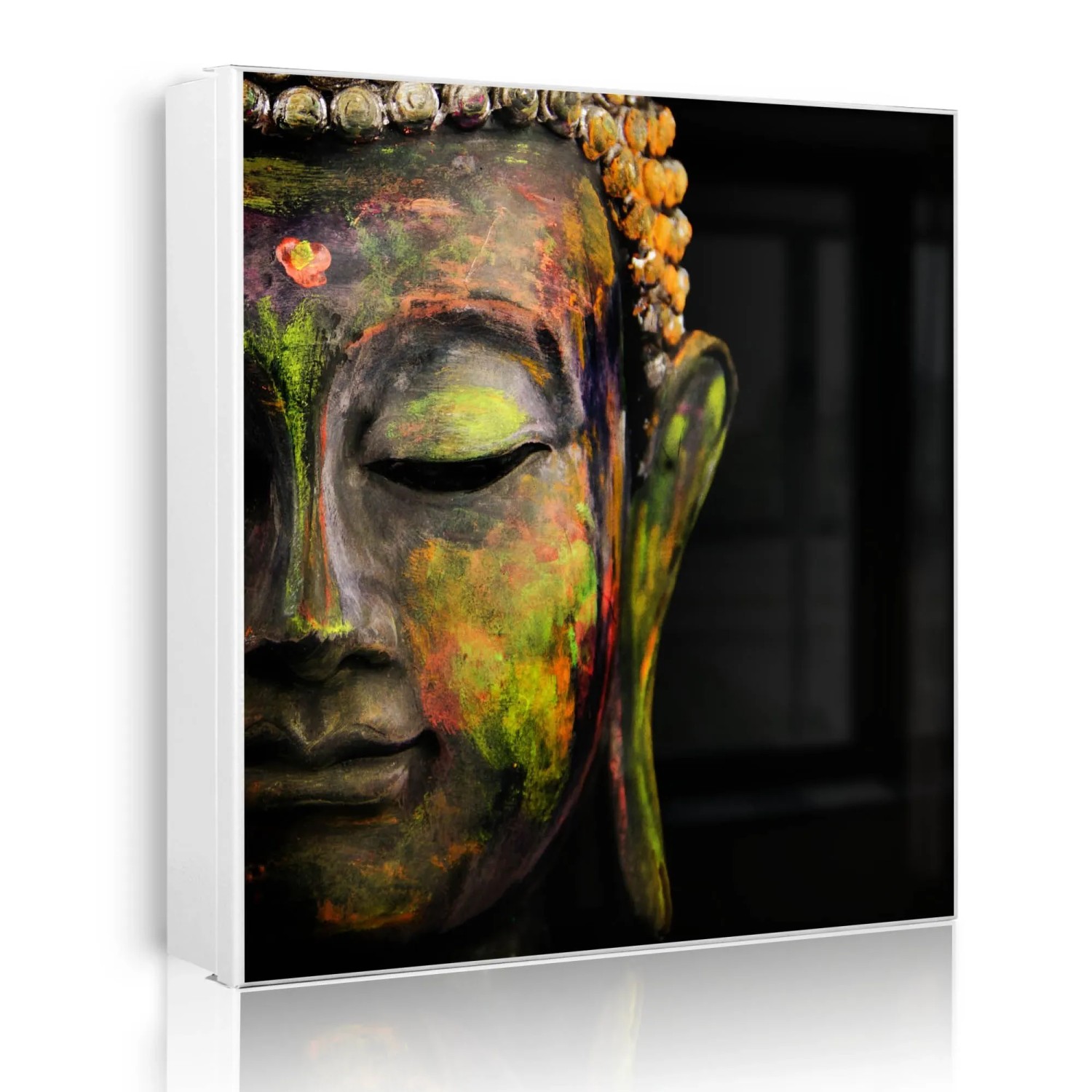 Banjado Großer Schlüsselkasten Metall 30x30cm Weiß Scharnier Links 50 Haken Beschreibbar Magnetisch Motiv Bunter Buddha