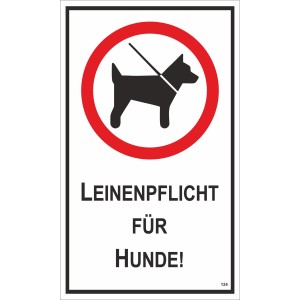 Warnschild Leinenpflicht für Hunde, 25x15 cm, Symbol mit Hund an der Leine.