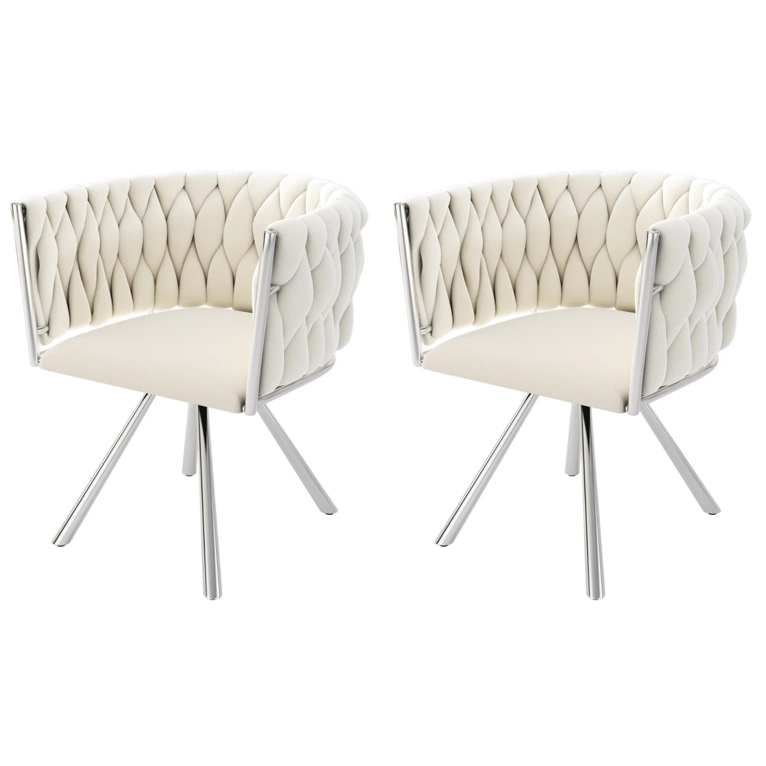 ModernLuxe 2er Set Drehstühle 72 x 54 x 59 cm mit 4 Silbernen Metallfüßen Samt Beige