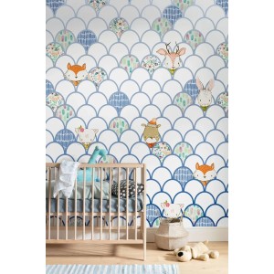 Sanders & Sanders Fototapete Tiere Multicolor 200x250 cm im Kinderzimmer mit Babybett.