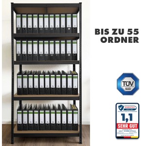Schwarzes KARAT Schwerlastregal Odin 2er Set mit Ordnern, 200x100x50 cm.