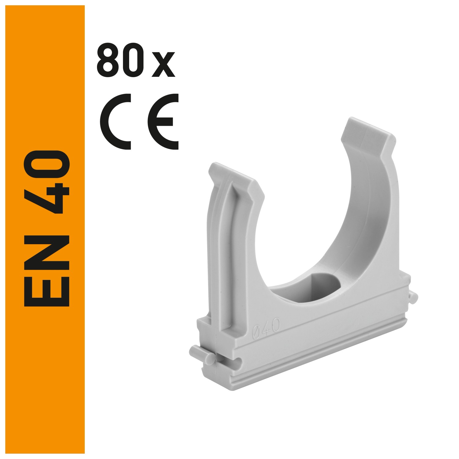 Graue Klemmschelle EUCSB40/80 EN40, 80 Stück, für Kabelkanäle und Rohrbefestigung.