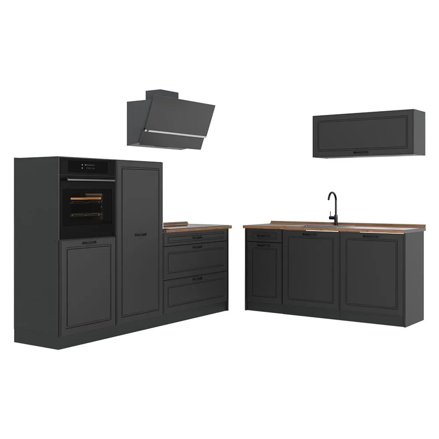 Vicco Küchenzeile R-Line Anthrazit Landhaus/Anthrazit 220 x 143 Arbeitsplatte Goldkraft Eiche Art Nr 67839