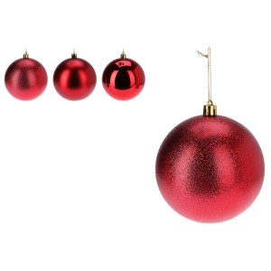 Rote Weihnachtskugeln aus Kunststoff, 12 cm, in glänzend, matt und geprägt. Festliche Weihnachtsbaumdeko.