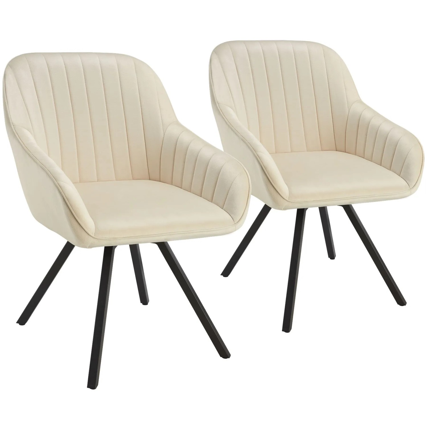 Tectake Drehbarer Armlehnstuhl  Snug Gepolstert  In Samtoptik  Mit Durchgehender Lehne 2Er Set 58 x 58 x 82 cm Creme