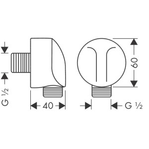 Hansgrohe Fixfit Schlauchanschluss in Chrom, Detailzeichnung mit Maßen.
