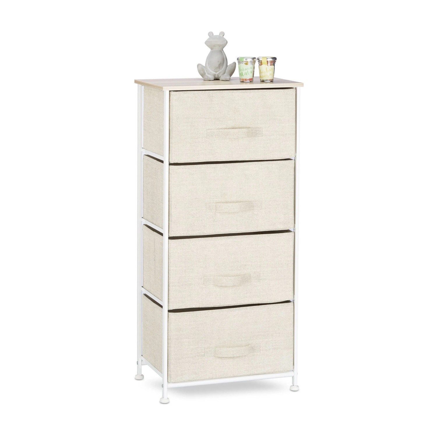 Relaxdays Regalsystem Stahl Stoff MDF Beige Weiß Mit Schubladen