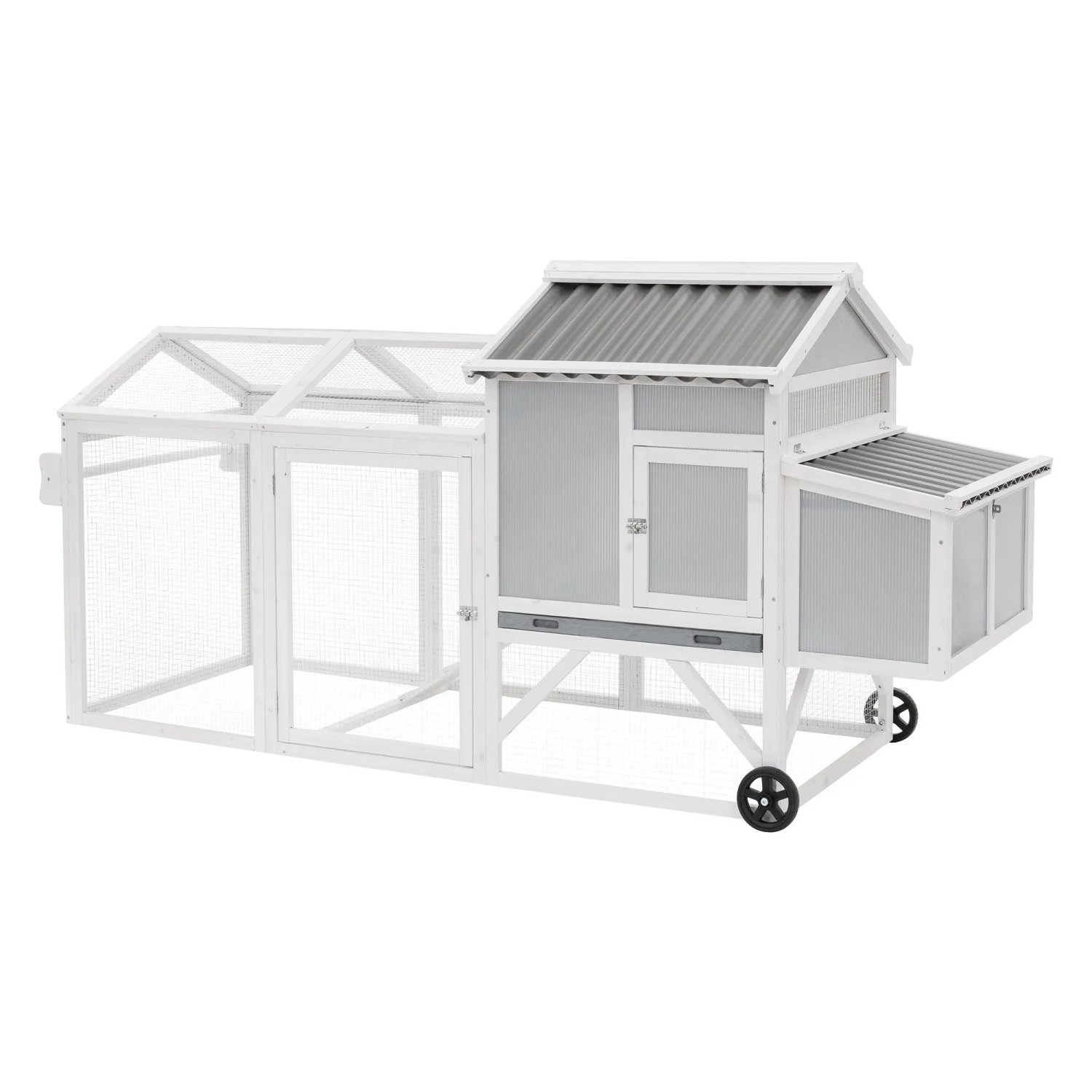 ECD Germany Mobiler Hühnerstall mit Auslauf Massivholz 83x220x109 cm