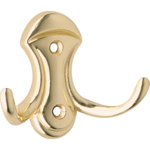 Glänzender Messing Wandhaken 548, Doppel-Haken für Bad und Flur.