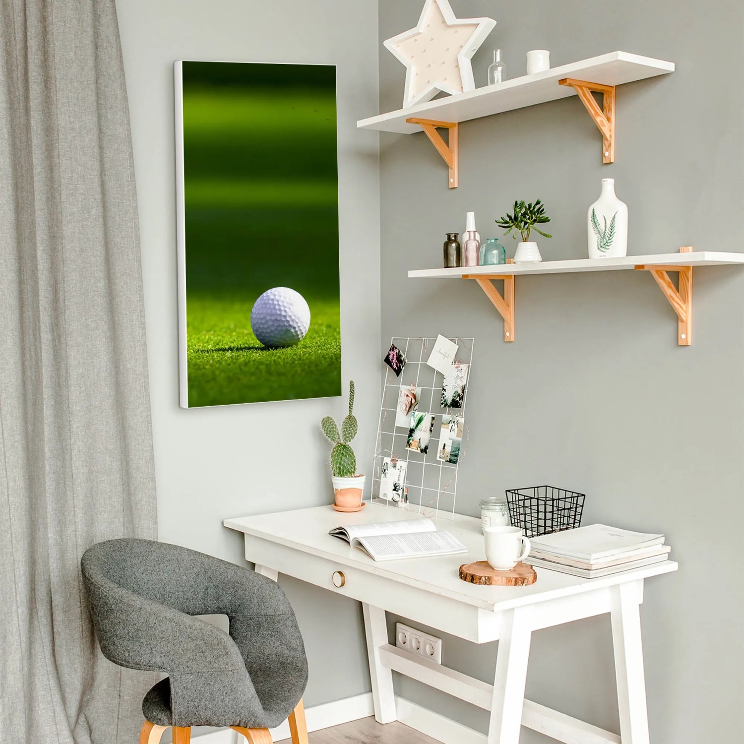 Banjado Magnettafel mit Golfball-Motiv, 37x78cm. Weiße Magnetwand für Notizen und Fotos.