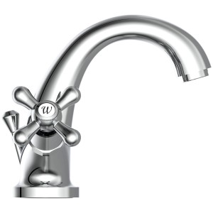 Schütte Waschbeckenarmatur Elk Chrom mit Kreuzgriffen und Rundbogenauslauf.