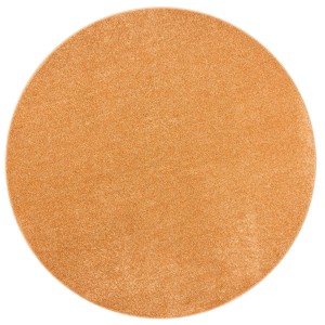 Runder, terrakottafarbener Hochflor Teppich Luna, 160cm Durchmesser.