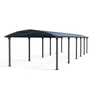 Canopia Carport Arcadia 12700 in Anthrazit, große Ausführung mit gewölbtem Dach und stabilen Pfosten.