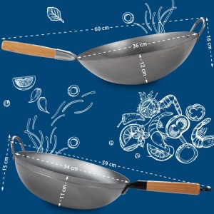 DELUKE Wokpfanne STINA Runder Boden für Induktion 36x60x16cm Metall Natura Asiapfanne Wok Kochpfanne