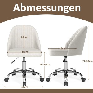 Costway Bürostuhl Armlos Drehstuhl Höheverstellbar Beige