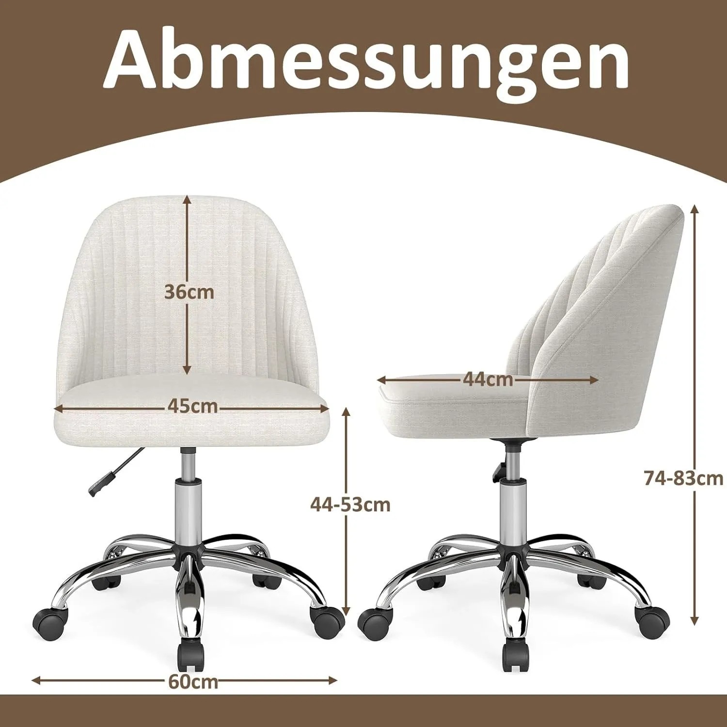 Costway Bürostuhl Armlos Drehstuhl Höheverstellbar Beige_3