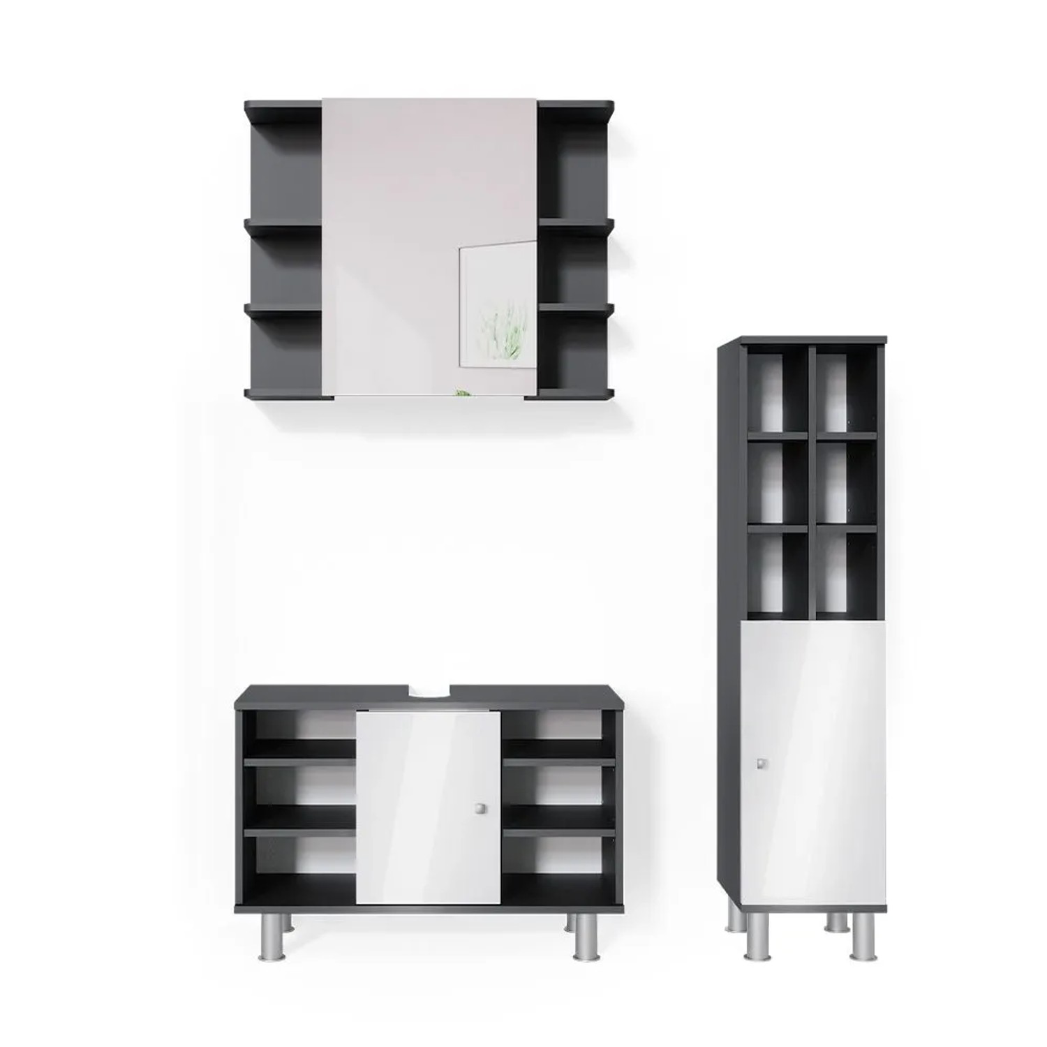 Vicco Badmöbel-Set Fynn Anthrazit 80 x 54 3-teilig