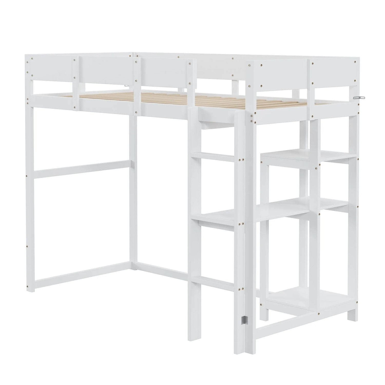 okwish Hochbett 90x200cm mit Ablage Kinderzimmer Weiß ohne Matratze