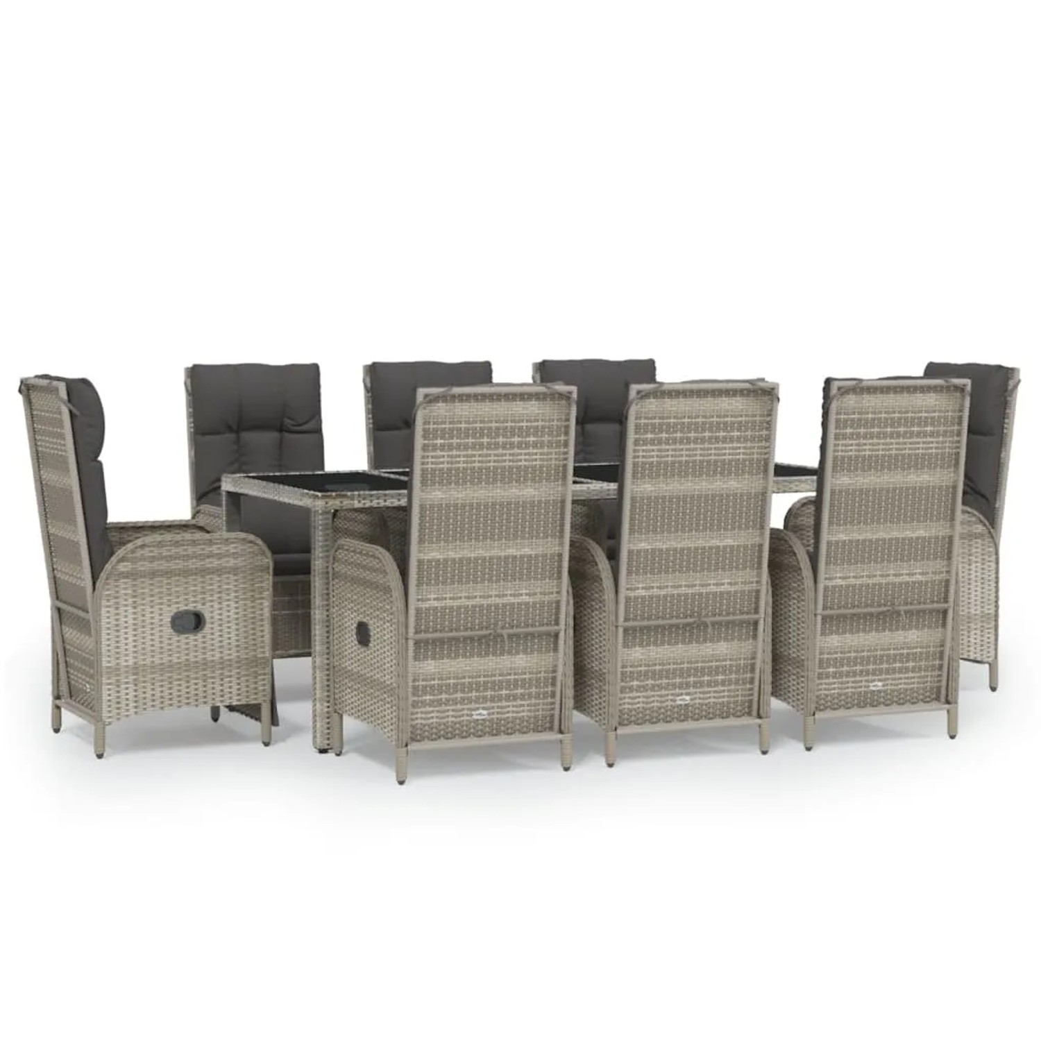 vidaXL 9-Tlg Garten-Essgruppe mit Kissen Grau Poly Rattan 3185037
