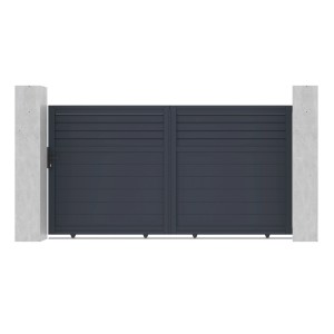 Casanoov Schiebetor Carpatia, 3m breit, Aluminium, grau, mit Lamellen und Zubehör.