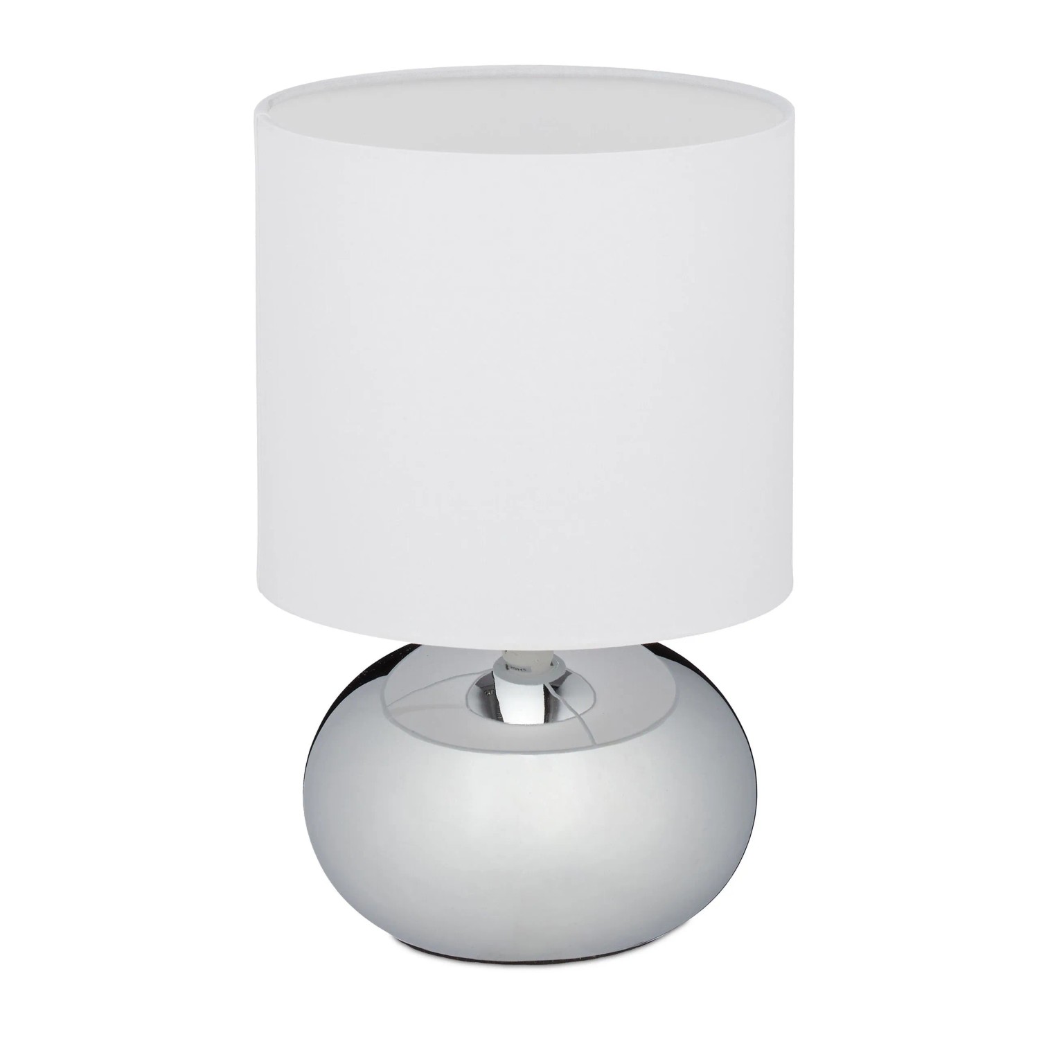 Relaxdays Nachttischlampe Eisen Stoff Silber Touch Dimmbar 28 cm x 18 cm 0,8 kg