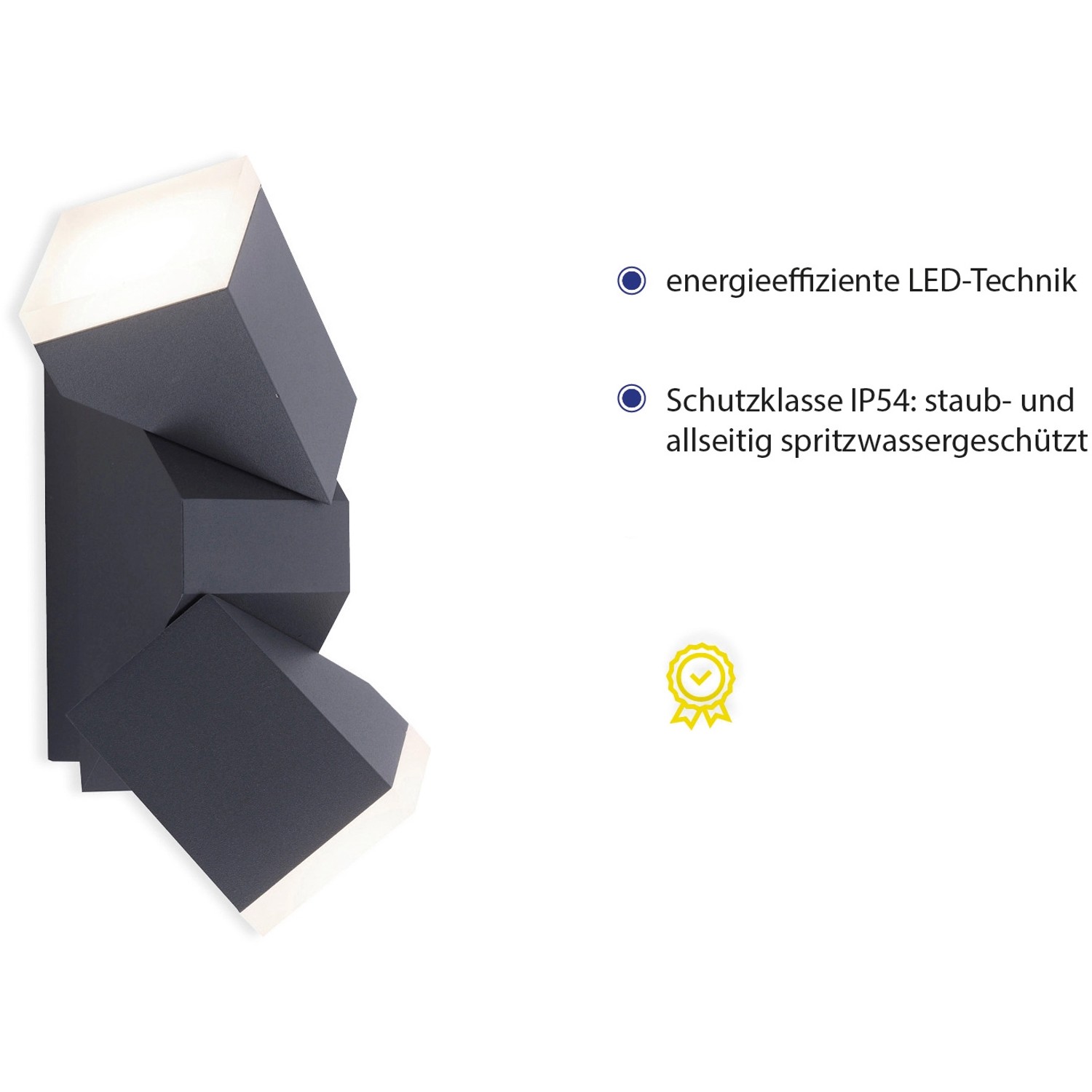 Anthrazitfarbene Paul Neuhaus LED Bad-Wandleuchte Ryan mit schwenkbaren Köpfen für Innen- und Außenbereich.