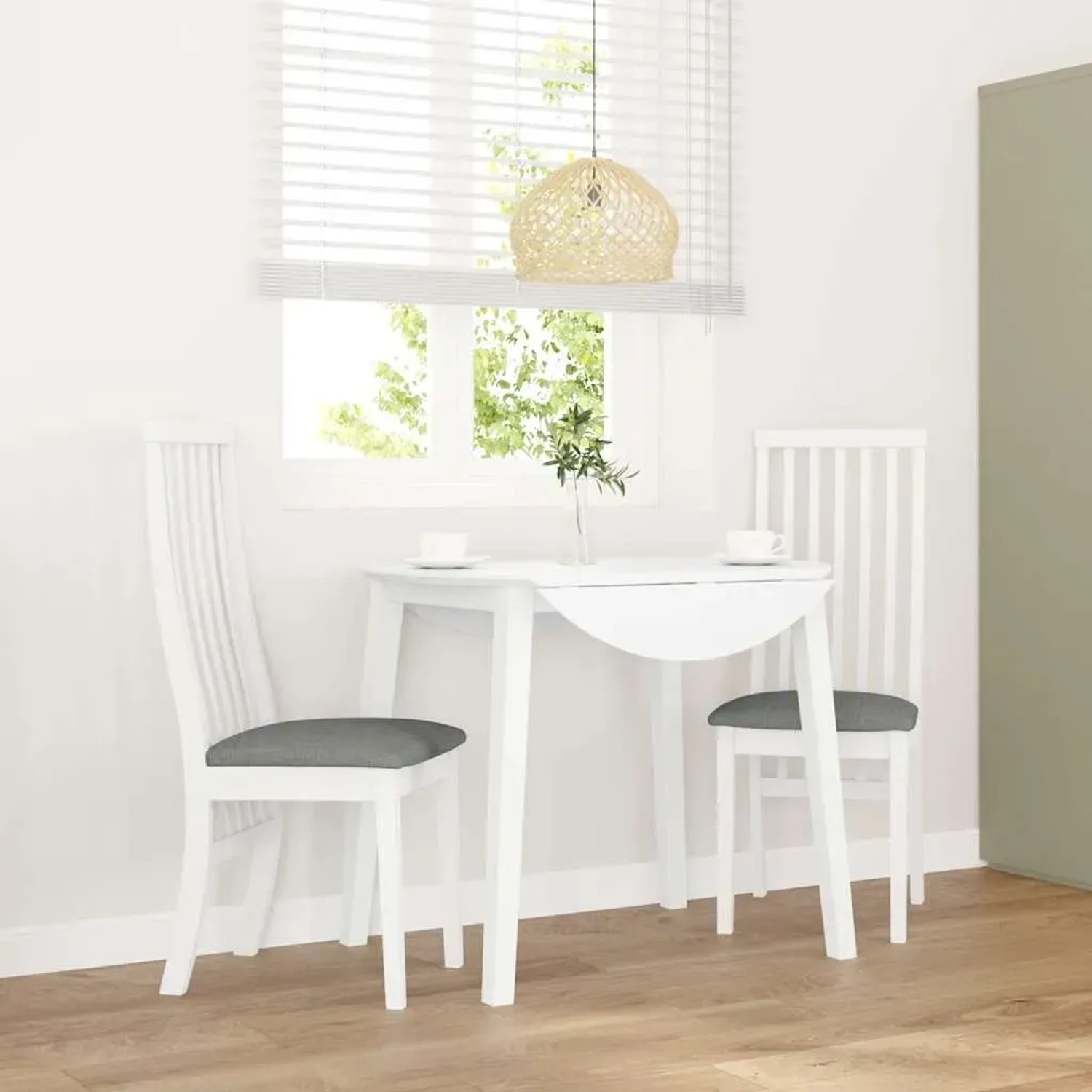 vidaXL Esszimmerstühle mit Kissen 2 Stk Weiß Massivholz Gummibaum 4102457_2