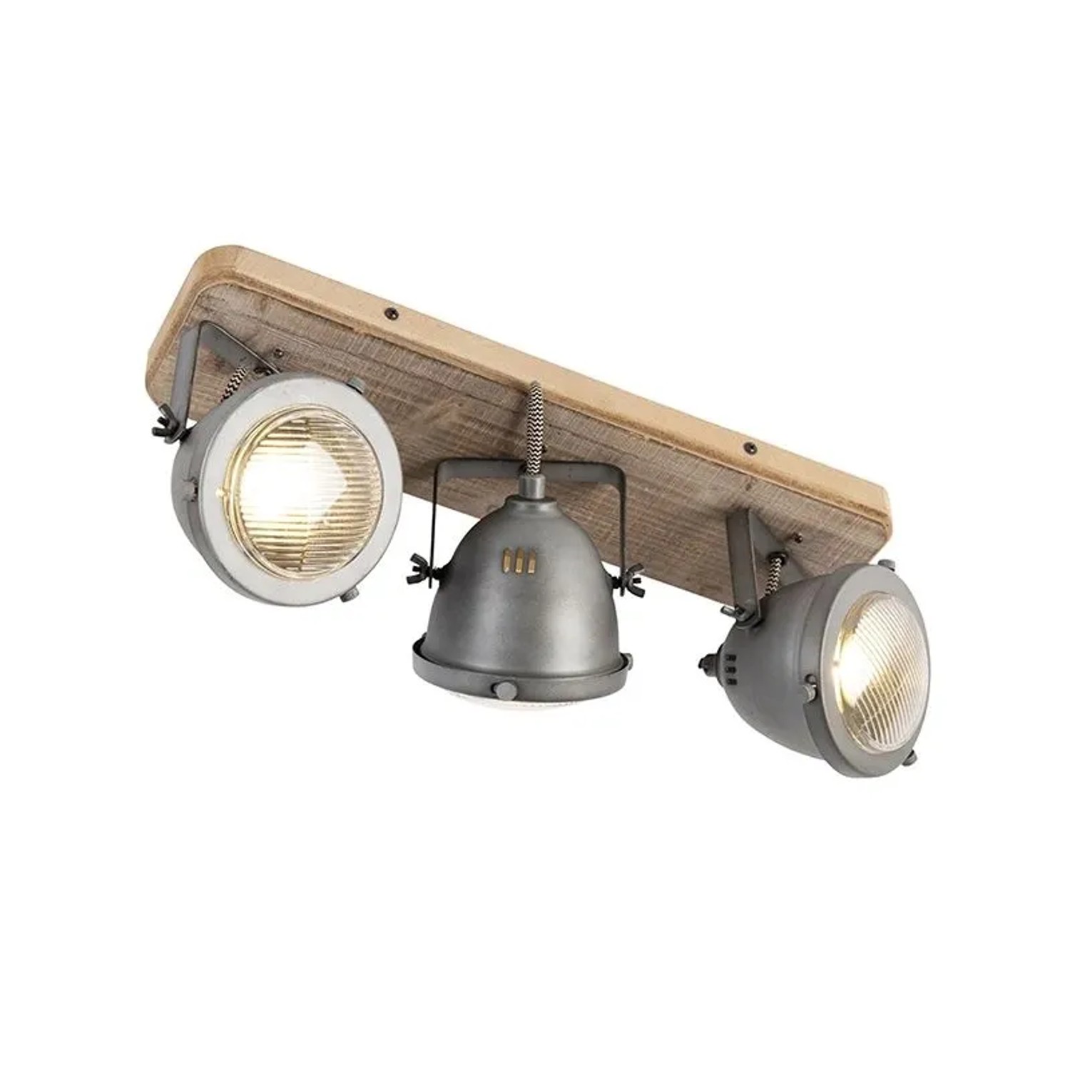 QAZQA IndustrieSpot Stahl mit Holz Kippbar 3 Licht Emado