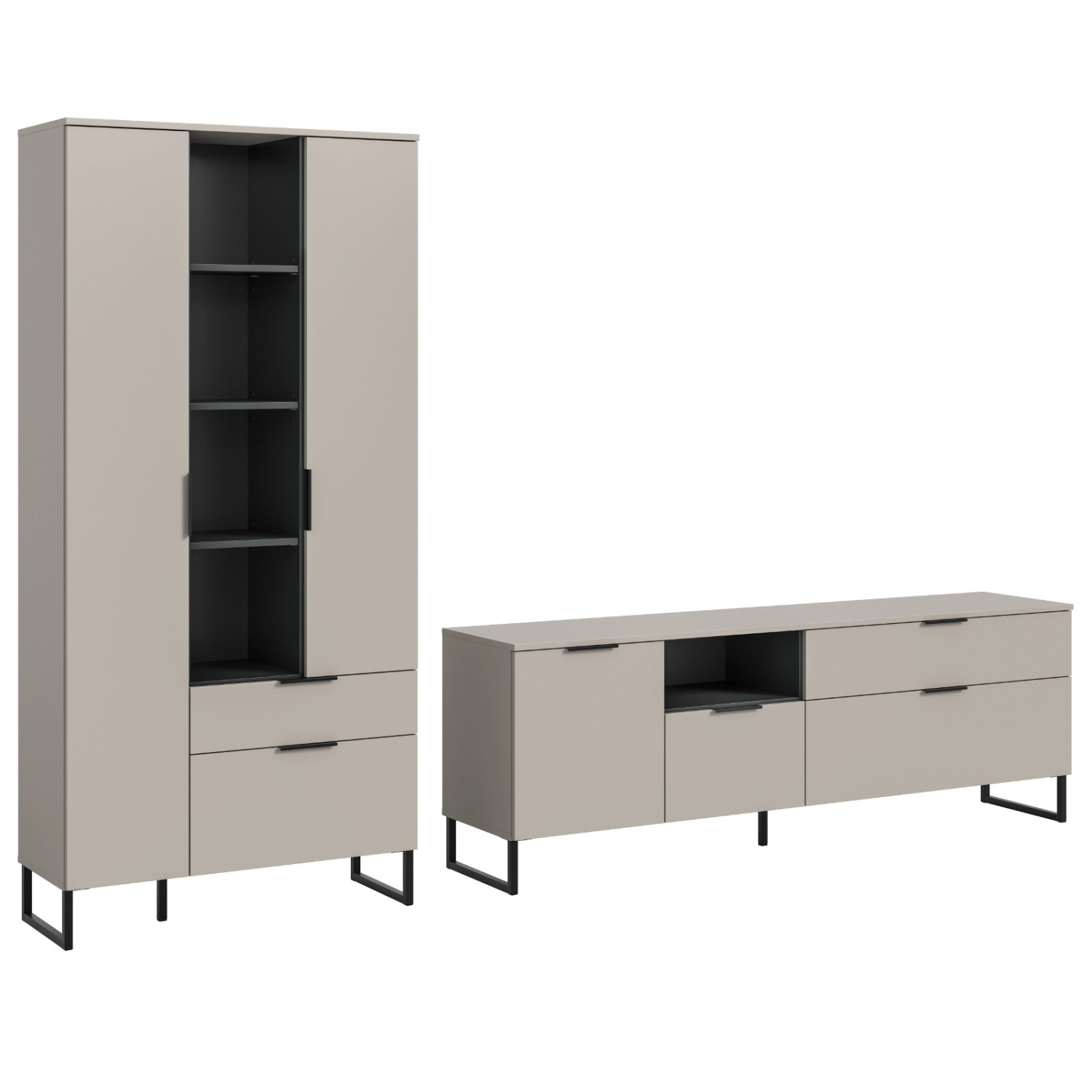 Inn.Furn Wohnwand in Kaschmir und Schwarz 290 cm mit Soft-Close Morena