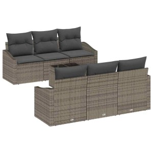 vidaXL Sofa Set mit Kissen 7-Tlg Grau Poly-Rattan 3346609