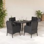 Schwarze 5-tlg. Garten-Essgruppe aus Polyrattan mit Kissen. Ideal für Terrasse und Garten.