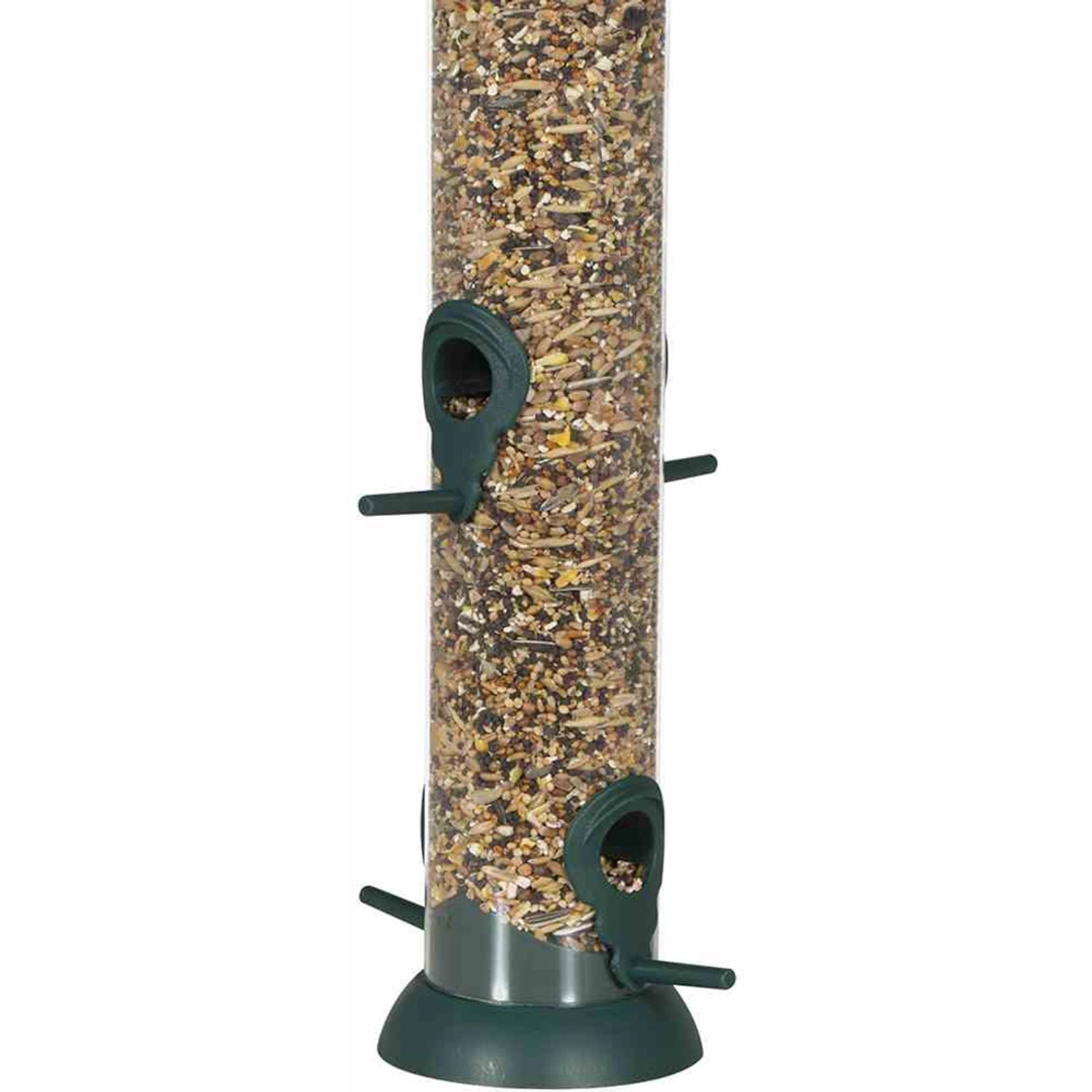 Siena Garden Vogelfutterspender Premium, Kunststoff grün, gefüllt mit Vogelfutter.