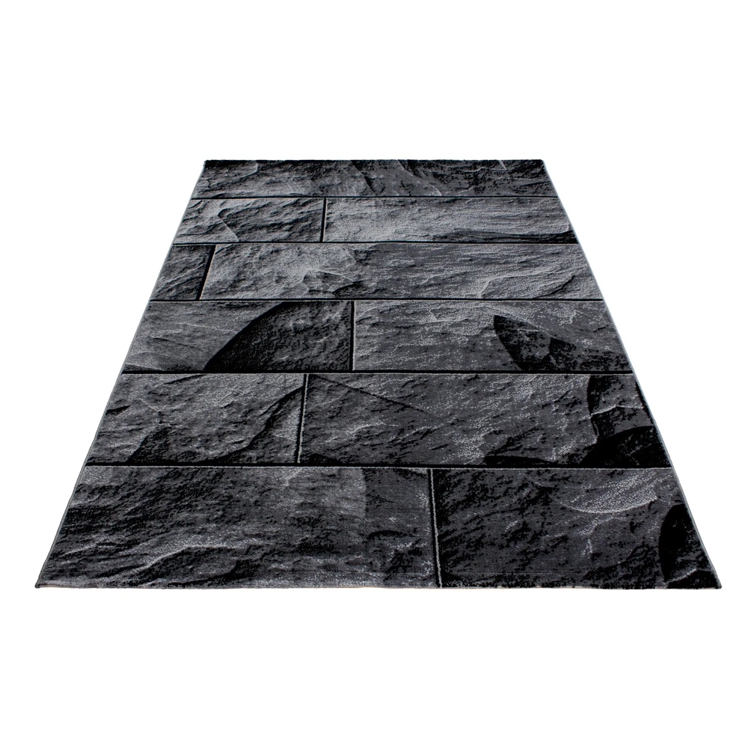 Schwarzer Kurzflorteppich Parma 9250 von Ayyildiz, 240x340 cm, mit Steinmuster.