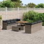 Graues 11-tlg. vidaXL Garten-Sofa-Set aus Poly Rattan mit Tisch und Hockern für den Garten.
