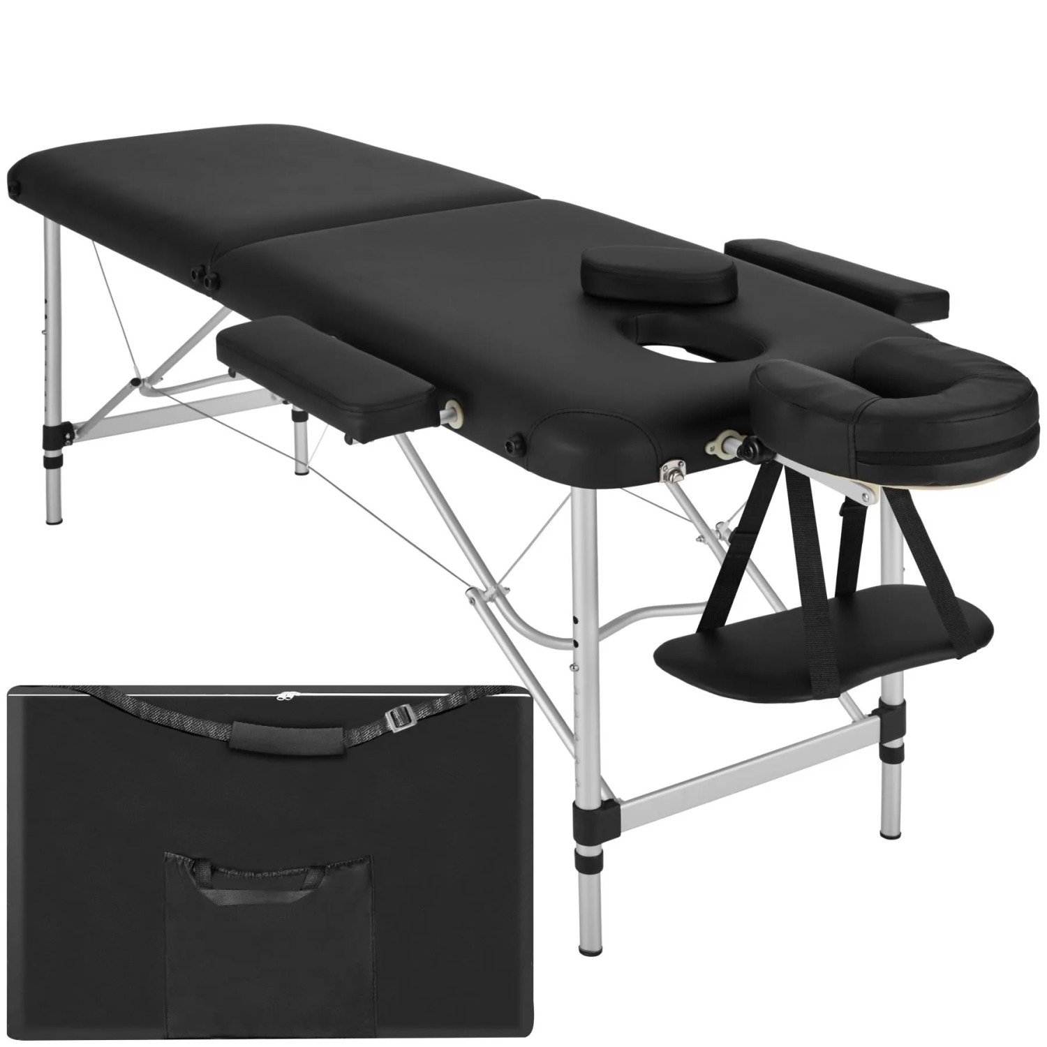 Tectake 2 Zonen Massageliege  Breite 60 cm  Polsterung 4 cm Inklusive Tragetasche  205 x 60 x 89 cm Schwarz