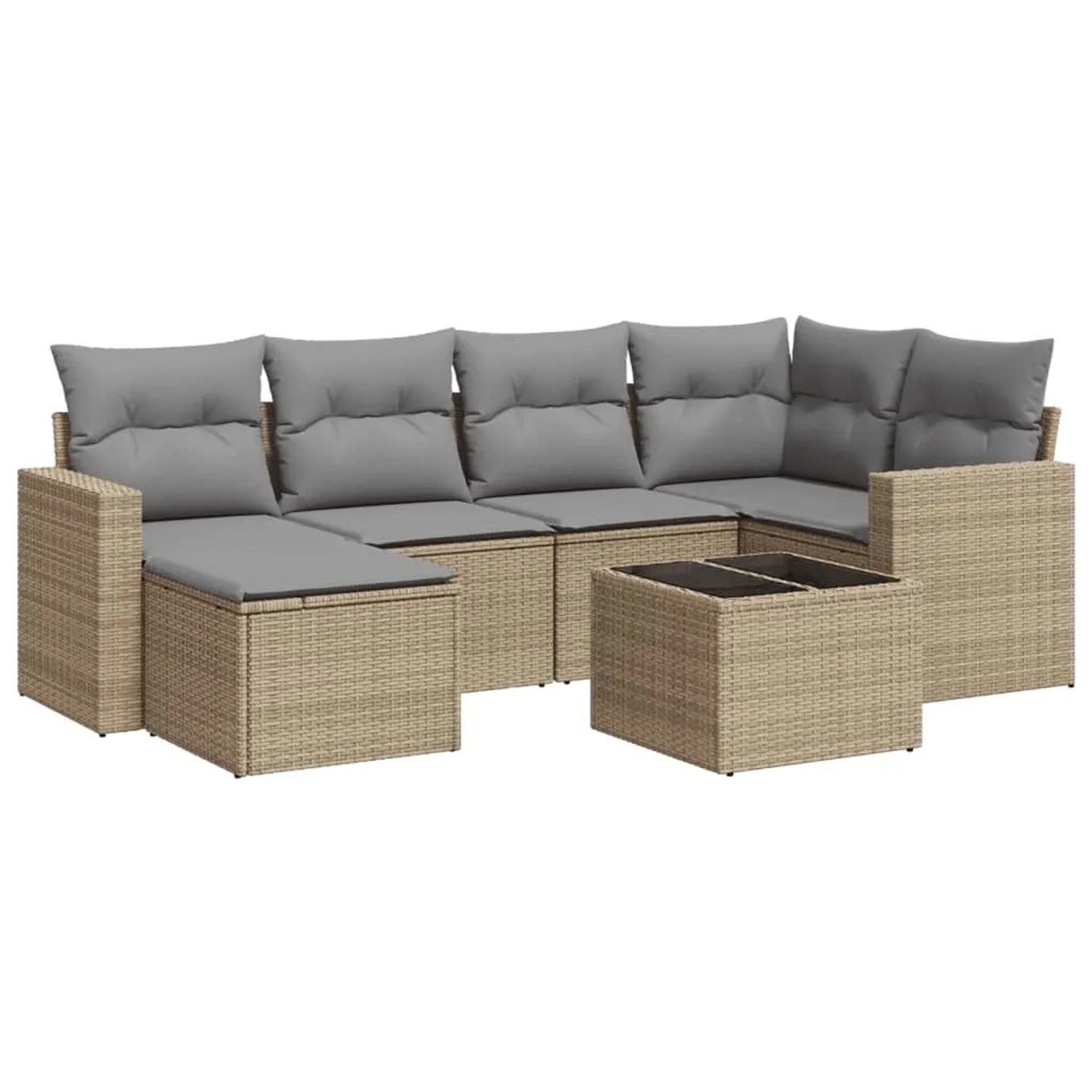 vidaXL 7-Tlg Garten-Sofagarnitur mit Kissen Beige Poly Rattan 3251606