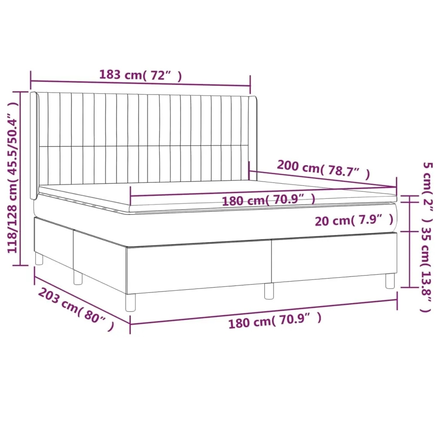 Blaues vidaXL Boxspringbett 180x200 cm mit Matratze und Kopfteil, Stoffbezug.