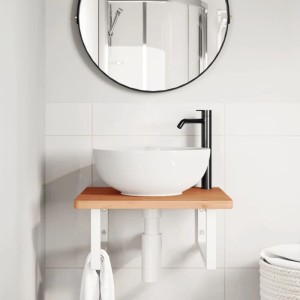 vidaXL Waschbeckenregal Wandmontage Stahl und Massivholz Buche 3302424