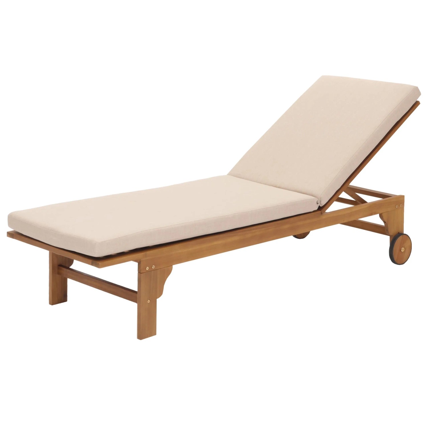 Mcw Sonnenliege N48 Massiv-Holz Akazie Kissen Creme-Beige