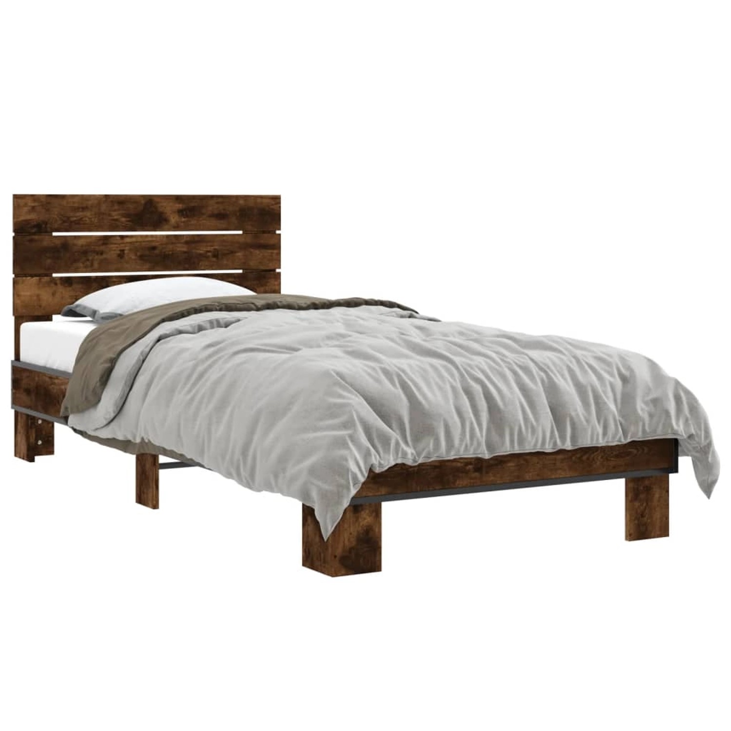 vidaXL Bettgestell Räuchereiche 90x200 cm Holzwerkstoff und Metall 845744 günstig online kaufen