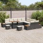 Schwarzes 13-tlg. vidaXL Garten-Sofa-Set aus Poly Rattan mit Tisch und beigen Kissen.