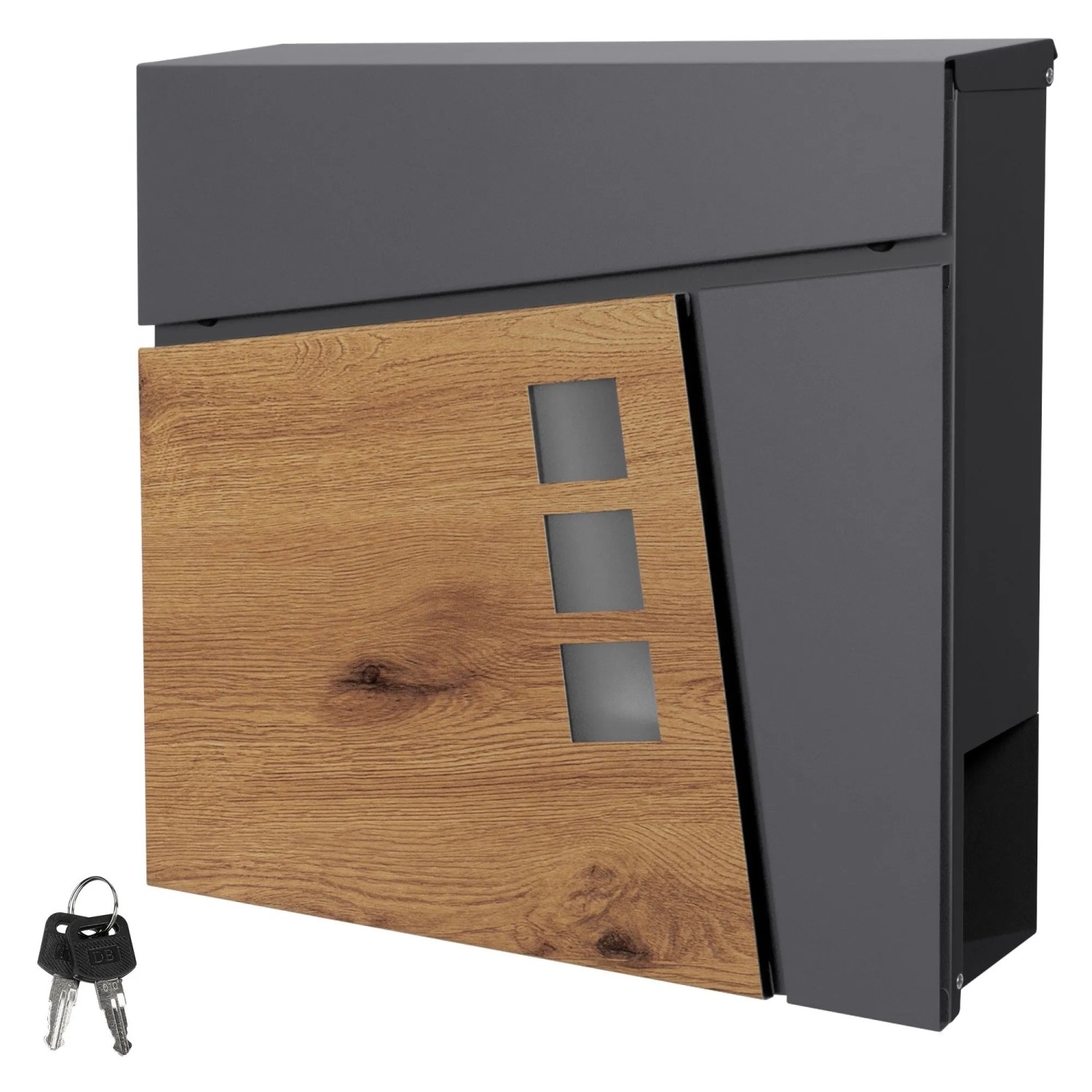 ML-Design Briefkasten mit Zeitungsfach Anthrazit-Holzoptik aus Stahl