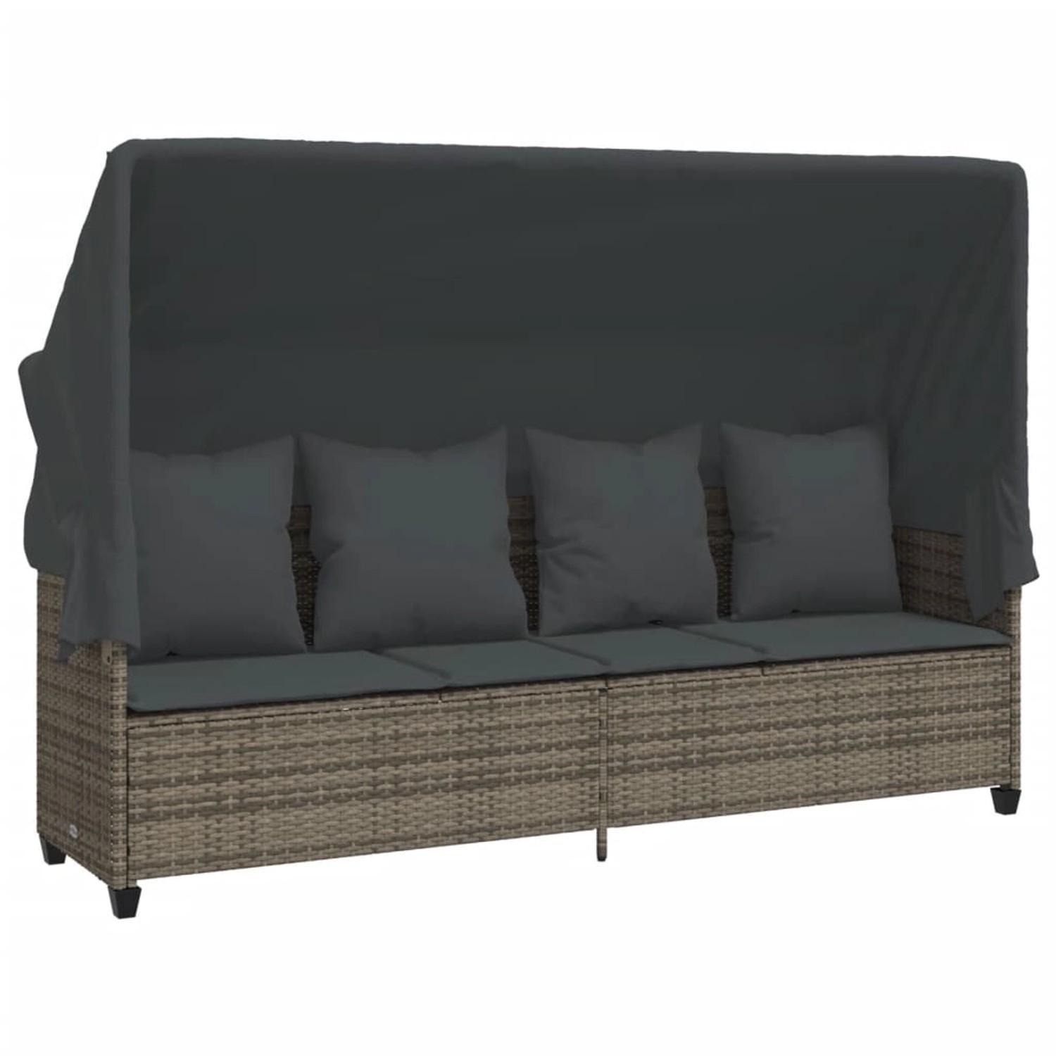 vidaXL Sonnenliege mit Dach und Kissen Grau Poly Rattan 368355 günstig online kaufen