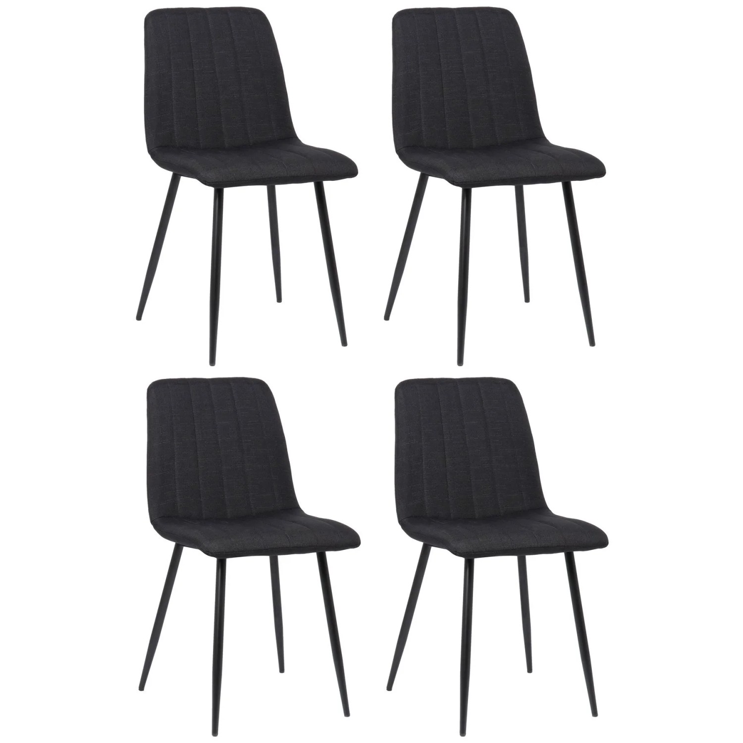 DELUKE 4er Set Stühle LENZ Stoff 88x45x53cm Schwarz Metall Gestell Stühle Esszimmerstühle Esstisch Küchenstuhl