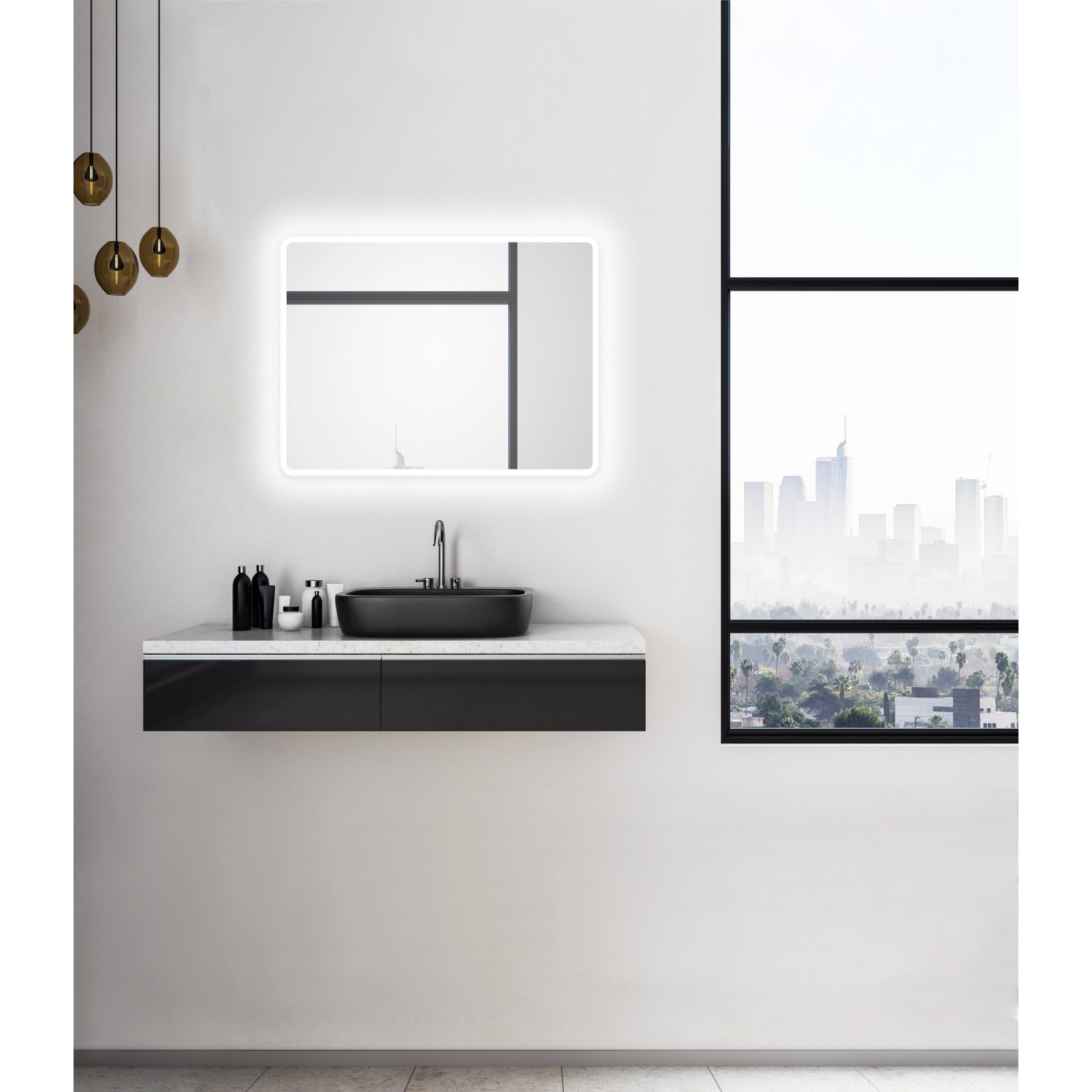 DSK Design LED-Lichtspiegel Silver Rio, 80x60 cm, mit umlaufendem Licht und Aluminiumrahmen.