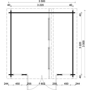 Grundriss Carlsson Gartenhaus Vinea-40, Pultdach, 330x322 cm, unbehandeltes Holz.