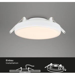 Weiße Briloner LED-Einbauleuchte Plat, Ø 10 cm, warmweißes Licht. Ideal als Einbaustrahler.