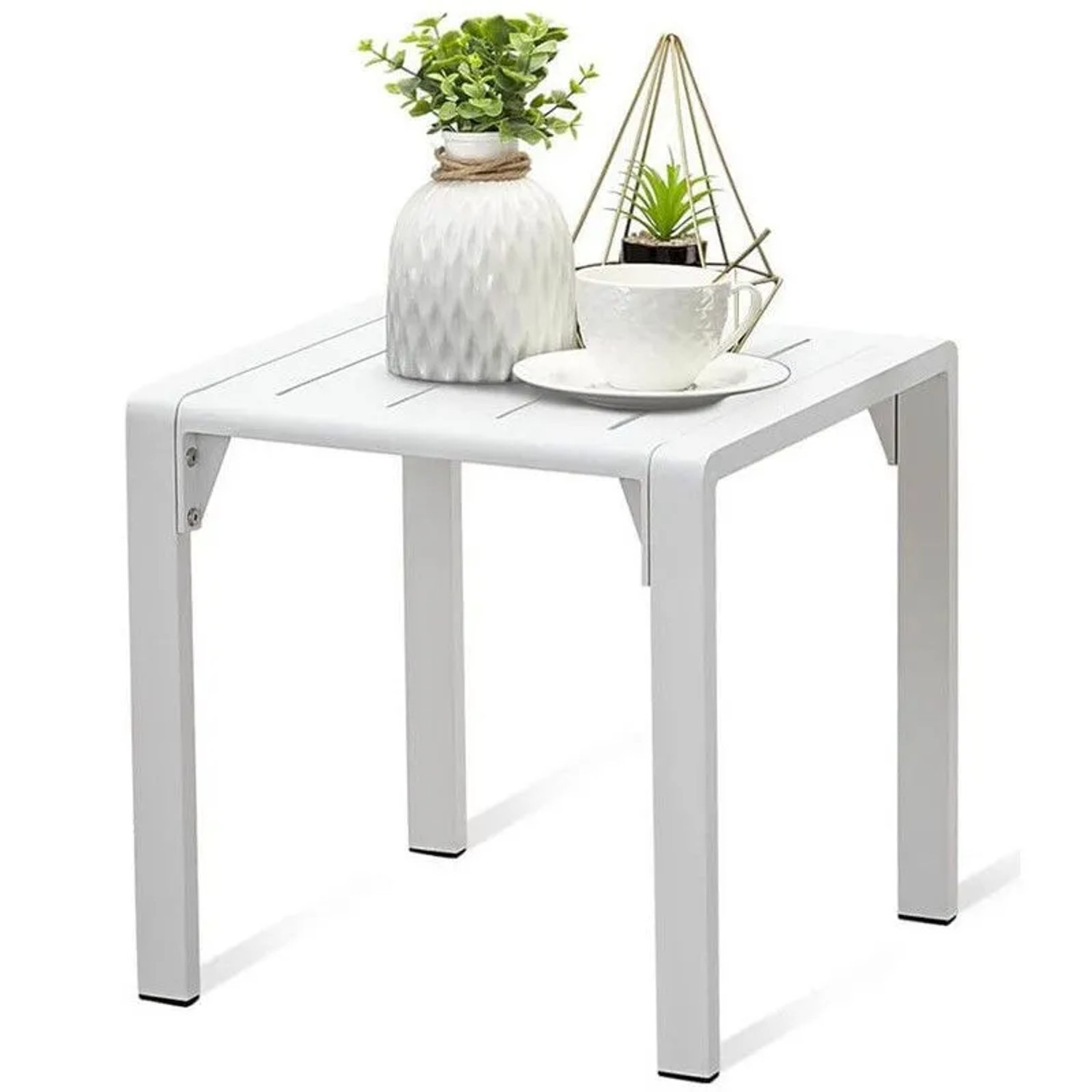 MeXo Aluminium Couchtisch Gartentisch Polywood Tischplatte Wetterfest Weiß günstig online kaufen