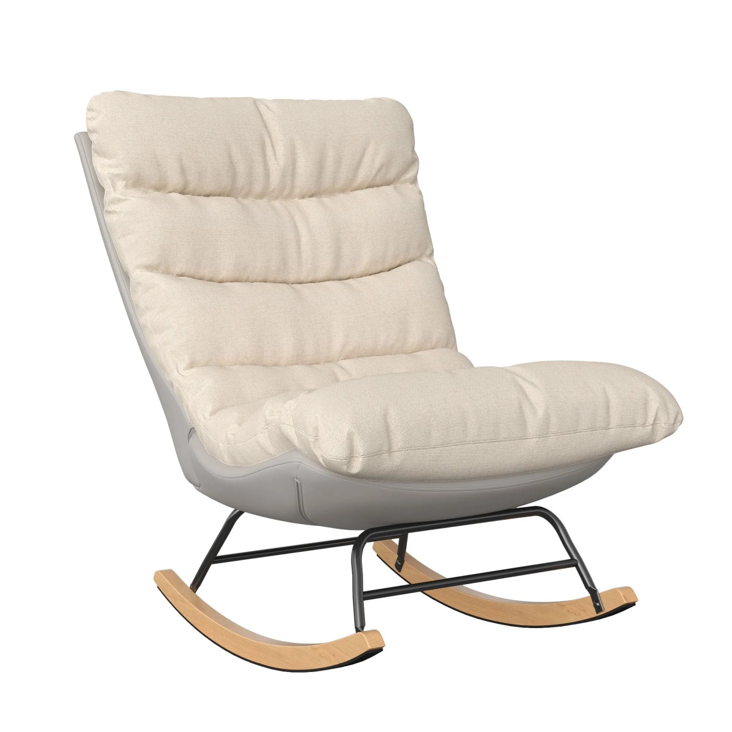 PXloue Polsterstuhl Schaukelstuhl aus Leinen 83x72x93cm Cremefarbenem