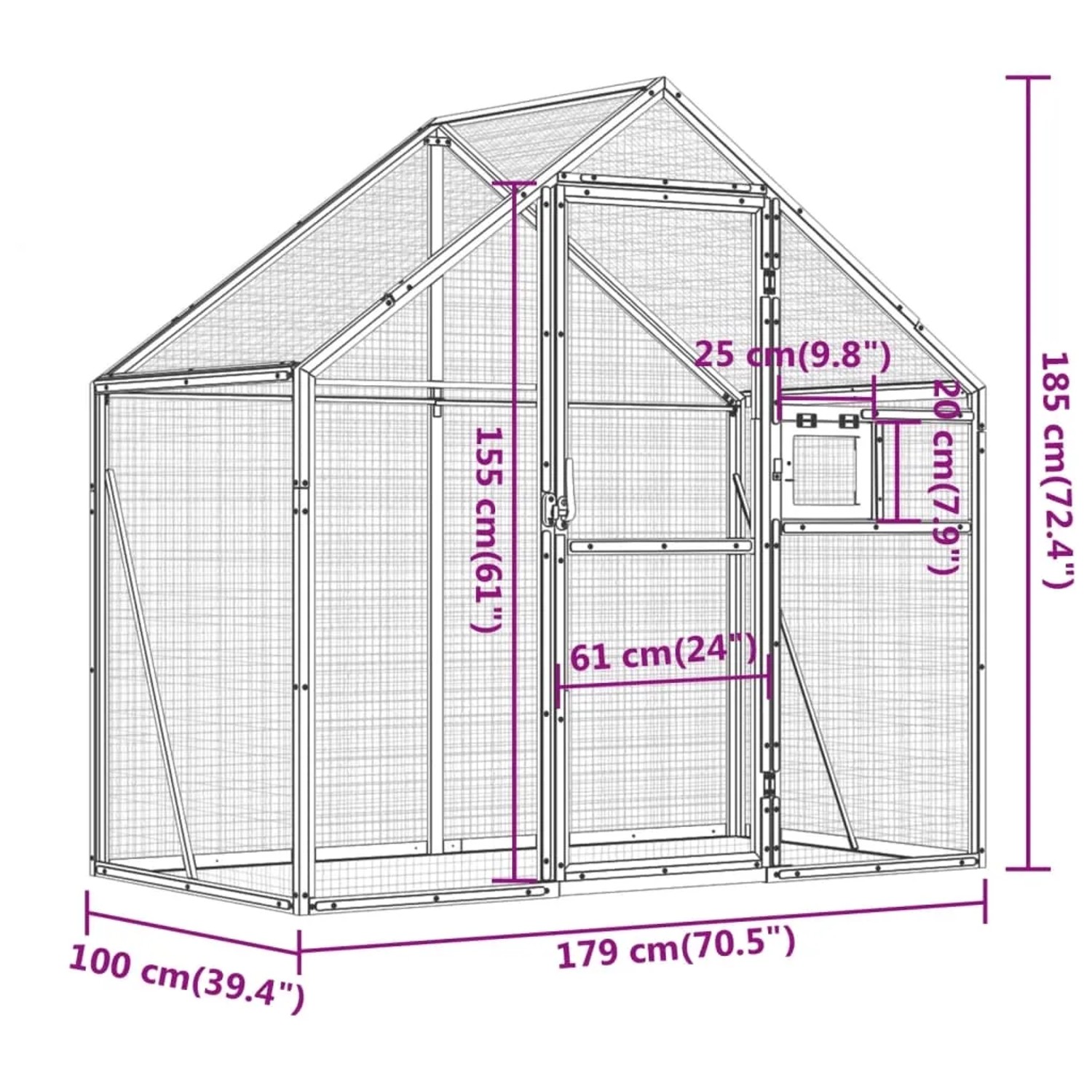 vidaXL Voliere, anthrazit, 179x100x185 cm, Aluminium Vogelhaus mit Maschendraht und Tür.